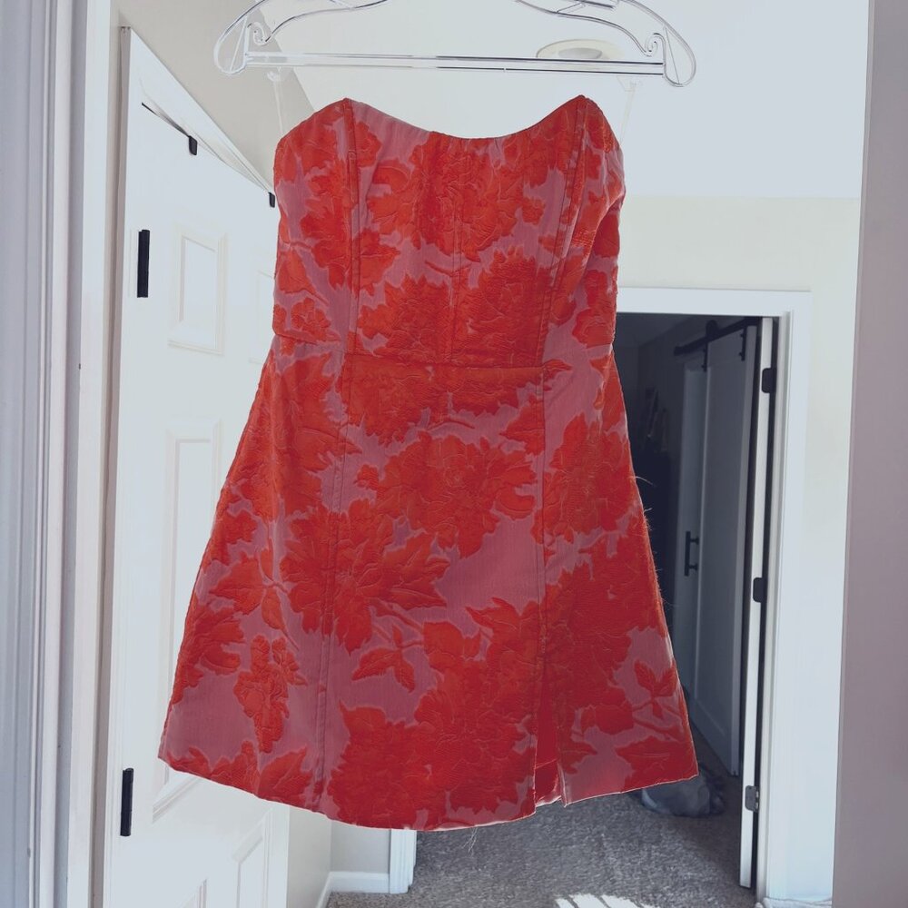 Showpo - Strapless Mini Dress- Brailey Orange Jacquard